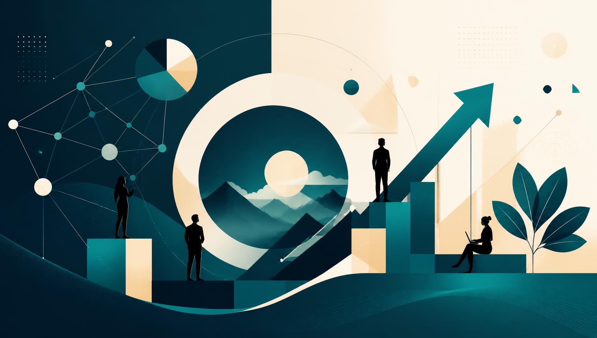 Marketing agency hero illustration showing business growth, strategy, and digital connections